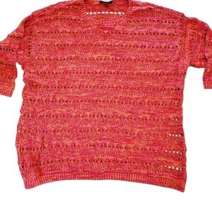 Hampshire Studio Women's L Sweater ‎ 3/4 Sleeve Orange Red Open Knit Cotton